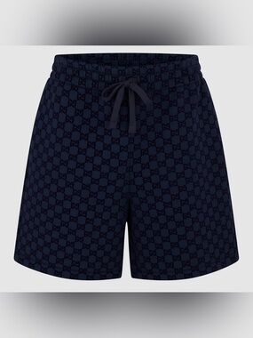 Gucci Navy GG Monogram Drawstring Athletic Shorts
